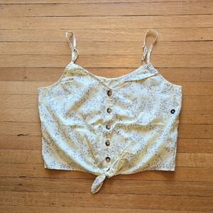 NWT, Abercrombie & Fitch, Floral Tie-Front Cropped Cami, Yellow, Women's XL
